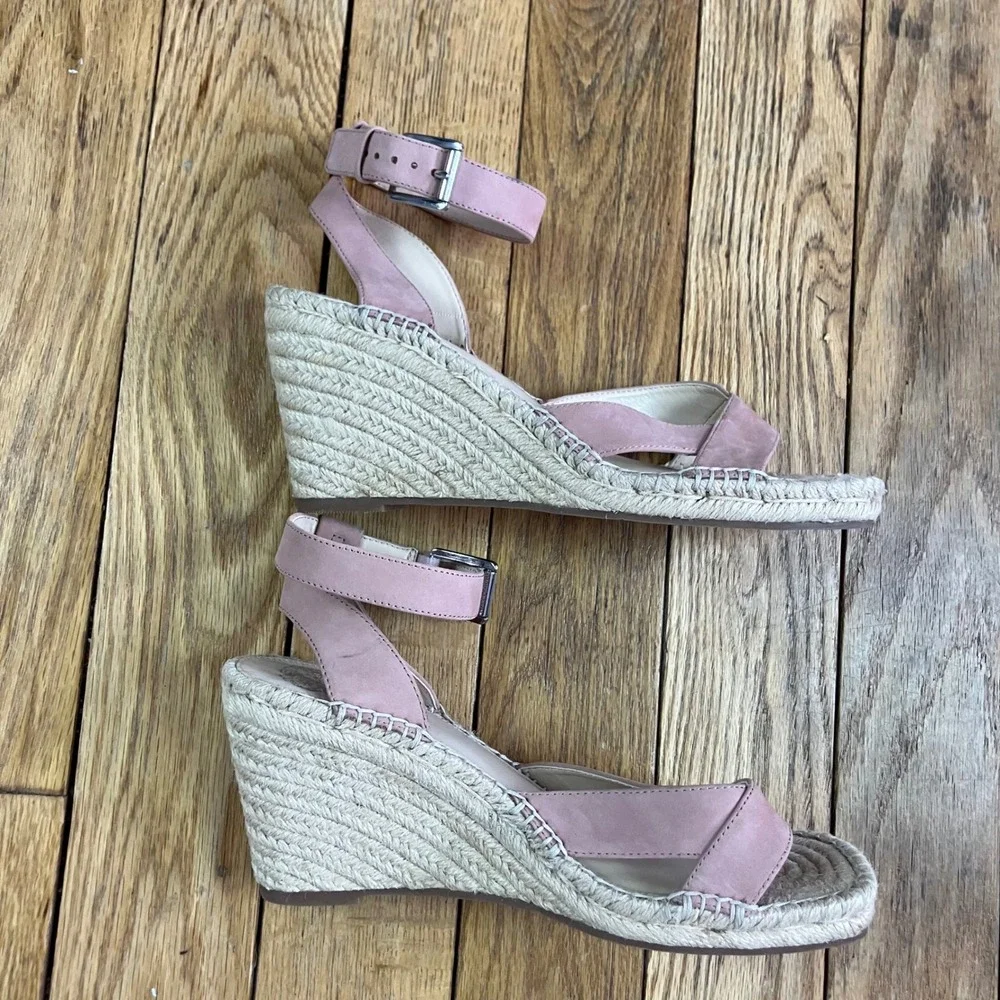 Vince‎ Camuto Pink Suede Espadrille Wedge Sandals Ankle Strap Size 10M